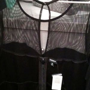 Black Lace Arms Pocket Dress